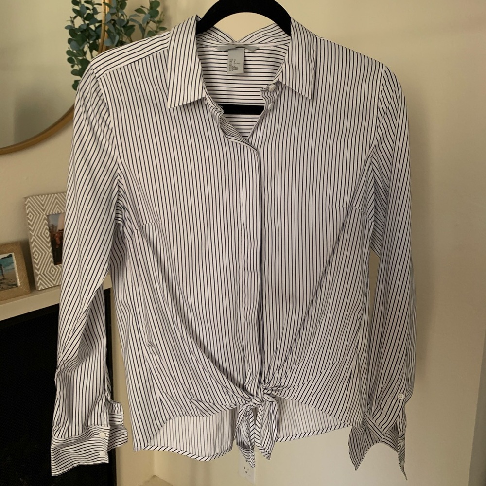 Blue and White Striped Button Down Blouse